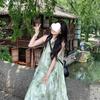Gentle wear button mint green dress summer national style new holiday floral sleeveless long dress skirt