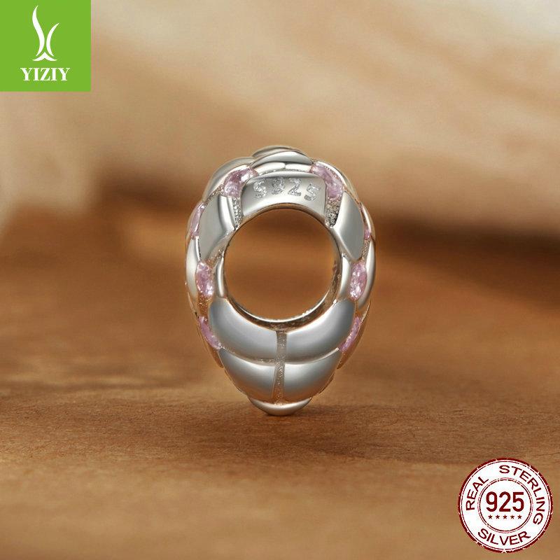 Pink Rhombus Love S925 Sterling Silver Bracelet Beaded, Romantic Girl Heart Diy Beads Loose Beads