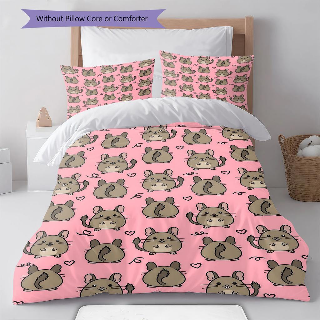 Pink Cartoon Art Pattern Bedding,Quilt Set Quilt Cover Pillowcase Home Birthday Gift (1 * Duvet Cover + 2 * Pillowcase, Without Core)