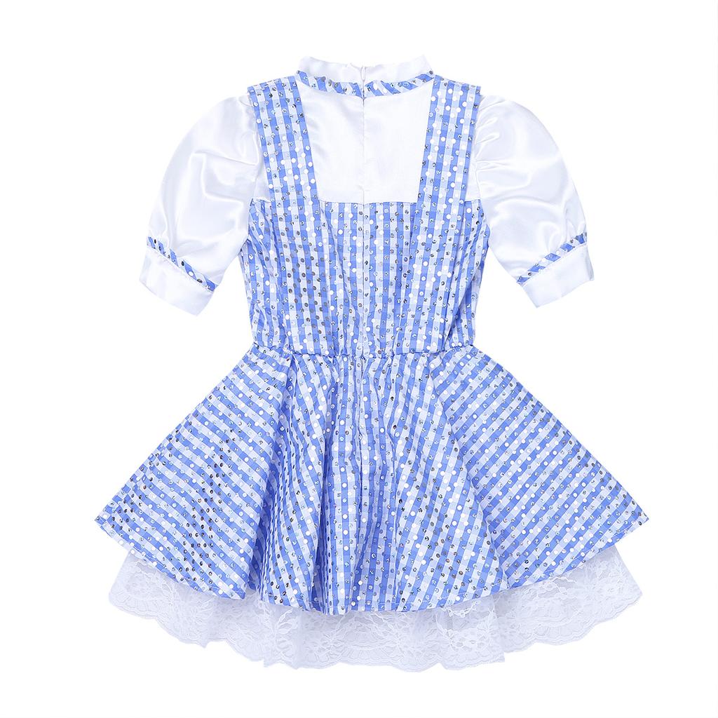 Kids Girls Sequined Polka Dots Plaid Halloween Dressing Up Kids Cosplay Party Dress Costume
