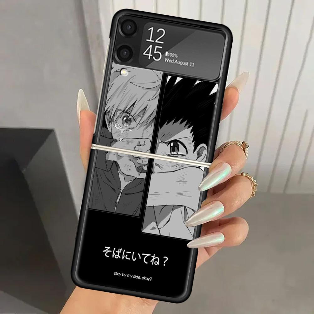 Hunter HXH Anime Hard PC Phone Case For Samsung Galaxy Z Flip 7 6 5 4 3 Black ZFlip7 ZFlip6 Flip5 Flip4 Flip3 5G Print Cover Gal