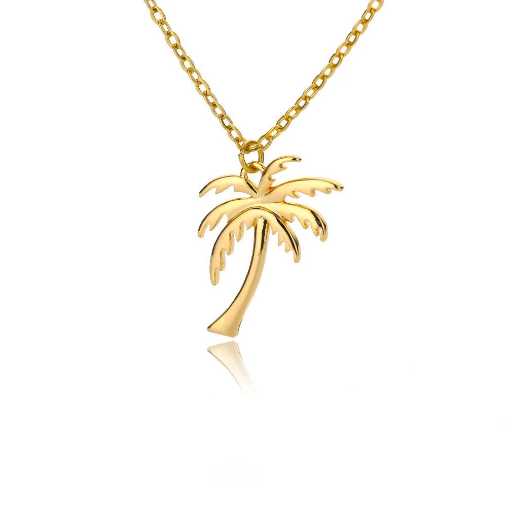 Hawaiian Coconut Tree Pendant: Stainless Steel Gold Clavicle Necklace for Women