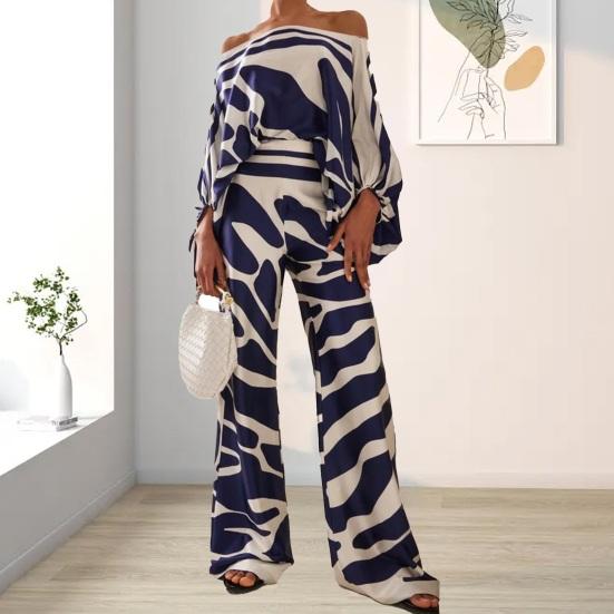 2 Stück/Set Schulterfrei Laternenärmel Langarm Hohe Taille Gerade Weites Bein Lässig