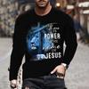 Fashion Jesus Cross Pattern T Shirt For Men 3D Lion Print Long Sleeve T-shirt Hip Hop Trend Vintage Clothes Oversized Cotton Top