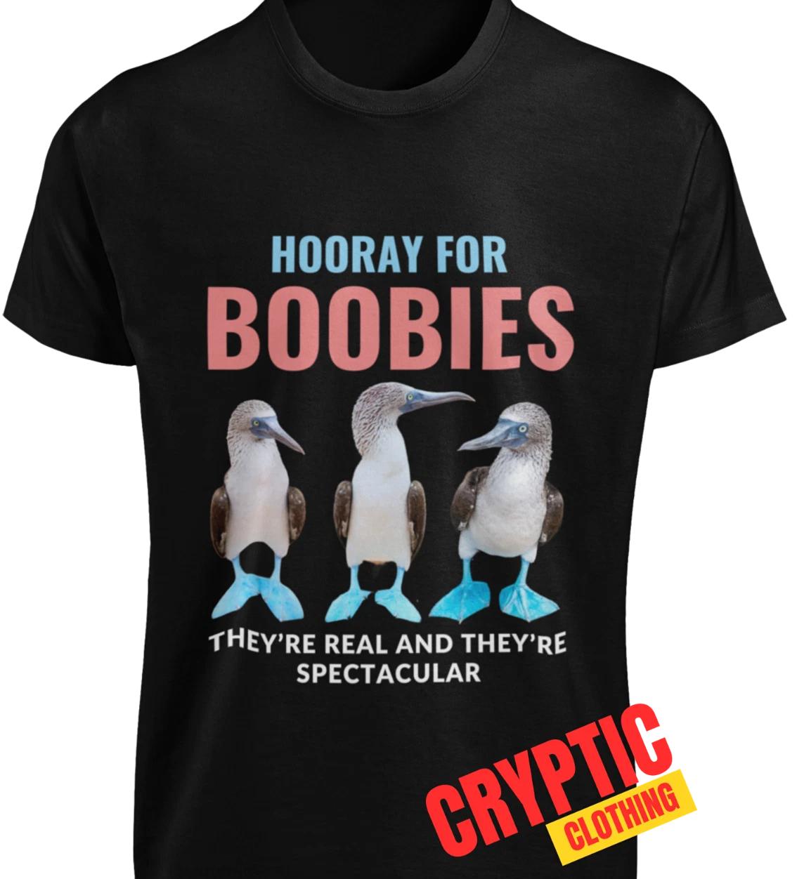 Hooray For Boobies T-SHIRT Funny Blue Footed Booby Bird Boob Joke ADULT GIFT TEE 2XL
