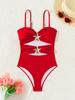2025 European & American Solid Color Spaghetti Strap One-Piece Bikini for Women
