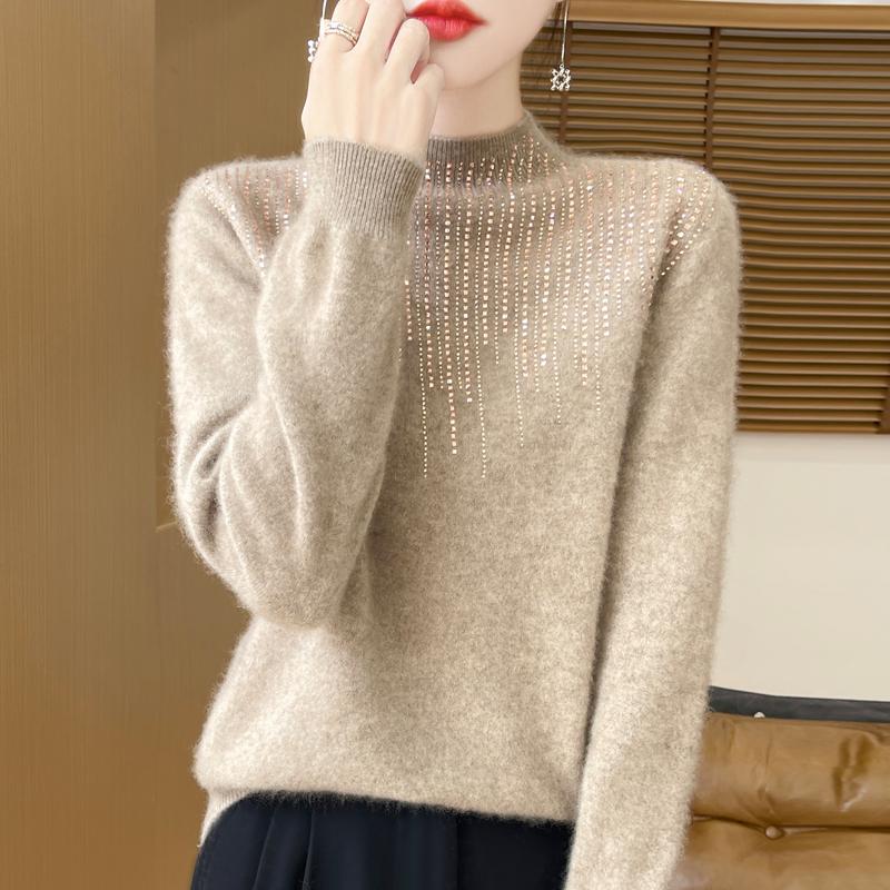 Women's Cashmere Sweater Qinghe Cashmere 30% Cashmere 70% Wool Autumn and Winter Pullover Warm and Fashionable