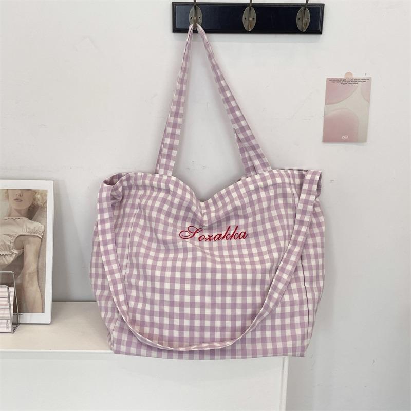 Sweet Plaid Cloth Bag New Lazy Wind Large Capacity Student Class Shoulder Crossbody Tote Bag