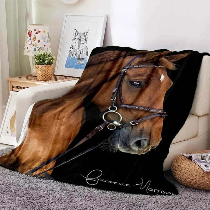 

3D Cartoon Horse Print Flannel Throw Blanket – Soft Warm Picnic Blanket, Retro Home & Travel Birthday Gift, Cozy Comfort 30x40in