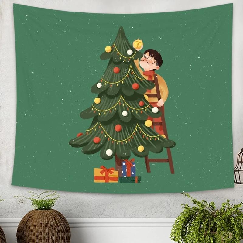 Christmas Pine Tree Tapestry Home Living Room Party Wall Hanging Cloth Festive Background Cloth Atmosphere Decoration Tapestry