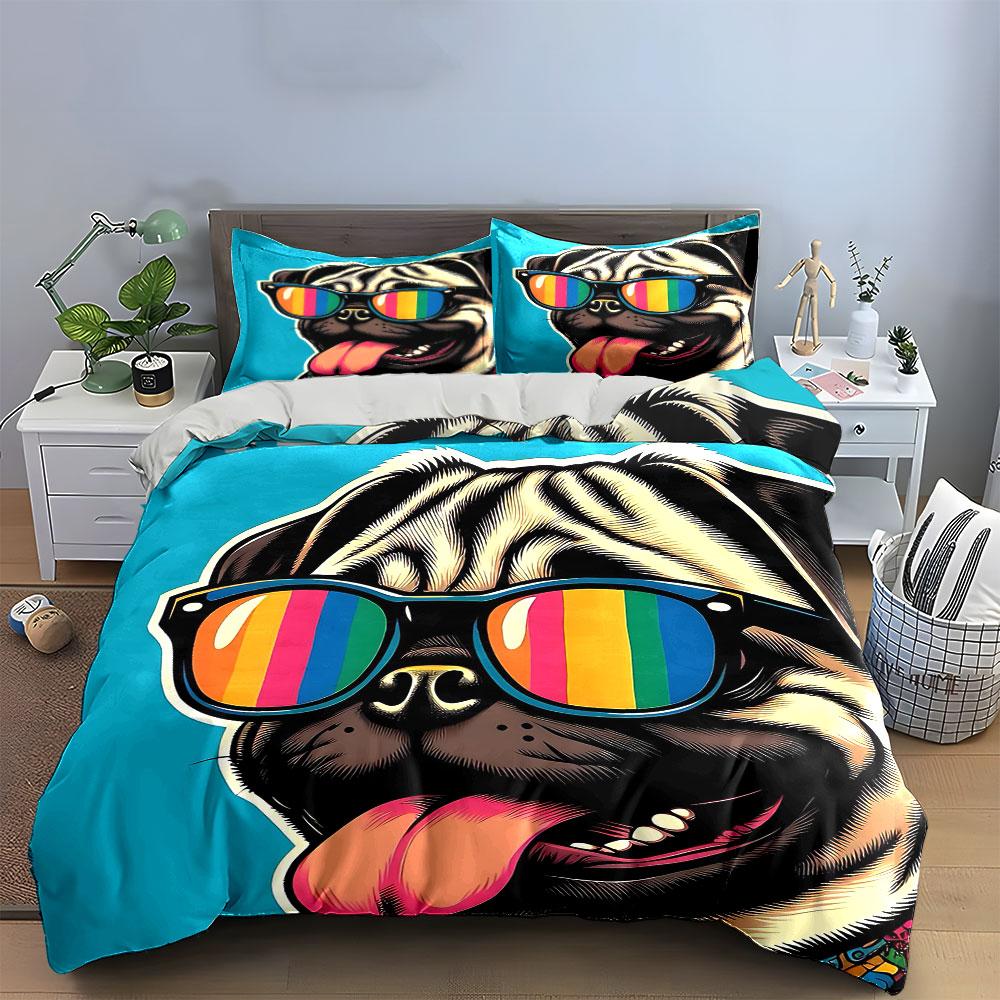 Colorful Dog Art Print Set Bedding Set with 1 Duvet Cover 2 Pillowcases Single Double King Queen, Gift