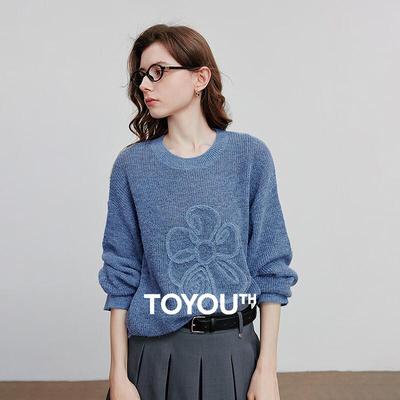 Chuyu Women's 3D Floral Mohair Blend Knit Sweater