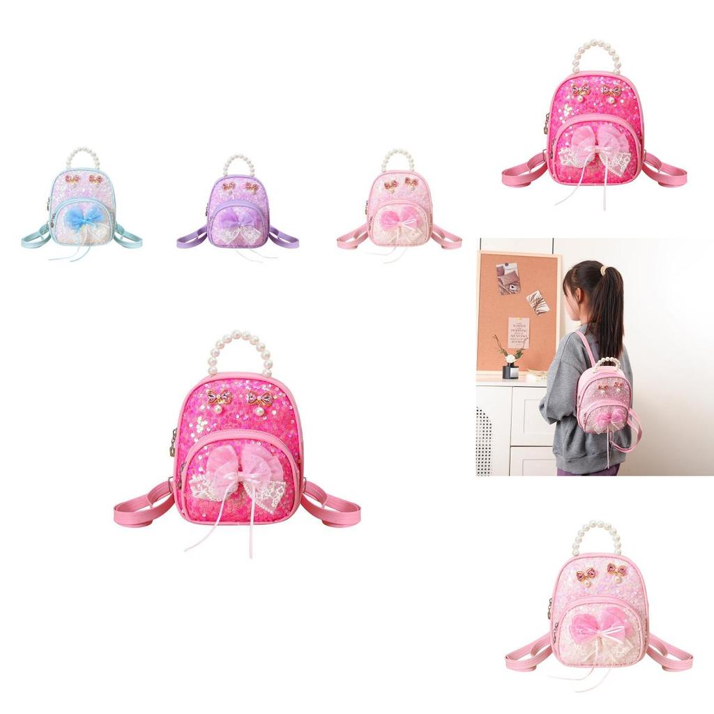 Kids Girls Pu Butterfly Bow Mini Backpack For School And Casual Use