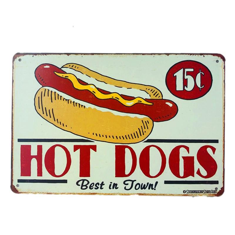 Hamburgers Metal Tin Signs Hot Dogs Printed Vintage Poster Kitchen Wall Decor Fast Food Shop Plaque Wall Art Iron Plate Painting