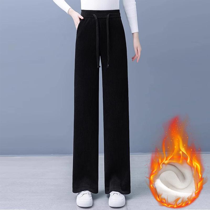 Velká velikost Tlusté MM200 Catties Široké kalhoty z ženilky pro ženy Na podzim a zimu Plus Sametové Zesílené Volné Zeštíhlující Ležérní Rovné Kalhoty