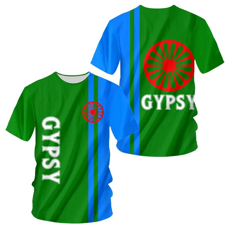 Gypsy National Emblem 3D tisk Vlajka Tričko Pro muže Léto Trička s krátkým rukávem Módní Ležérní Dětská Trička s kulatým výstřihem