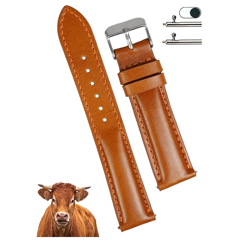 

[vinacreations] brown 20mm cowhide genuine leather watch strap quick release spring bar men s calf leather replacement watch band leather With wrist