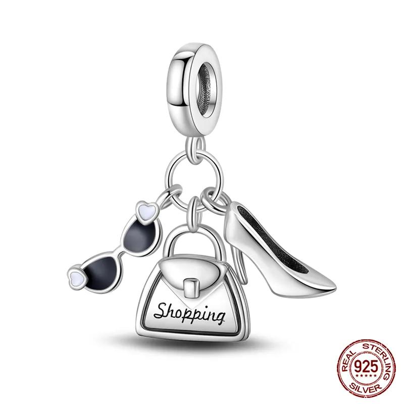 Copper Red High-Heeled Shoes Perfume Charms Fit Originalbracelet Charm Bead Necklace Diy Female Jewelry