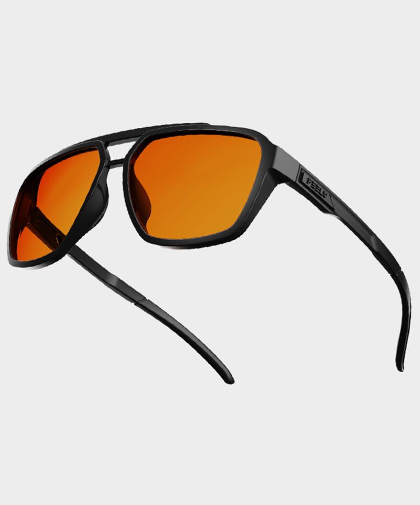 Pilli Forest Sports Sunglasses (Shiny Black Orange Tint)