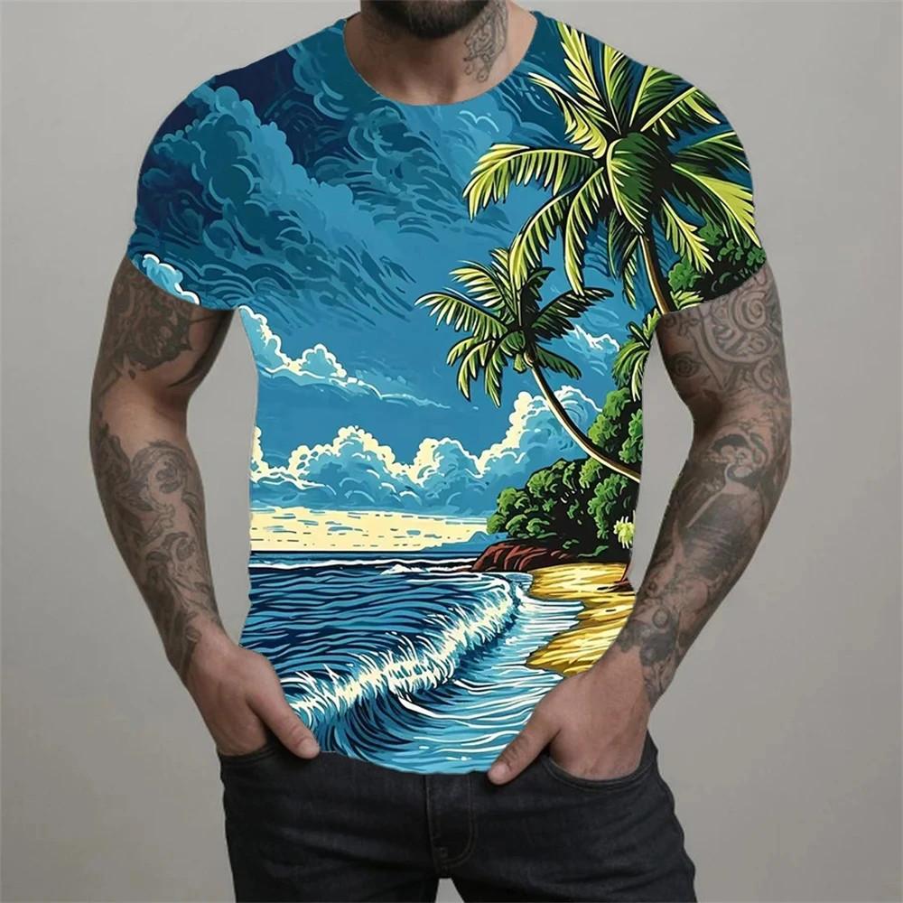 

Summer Beach men s T-shirt 3D coconut tree print men s and women s Hawaiian T-shirt oversized T-shirt short sleeved top travel suit XS