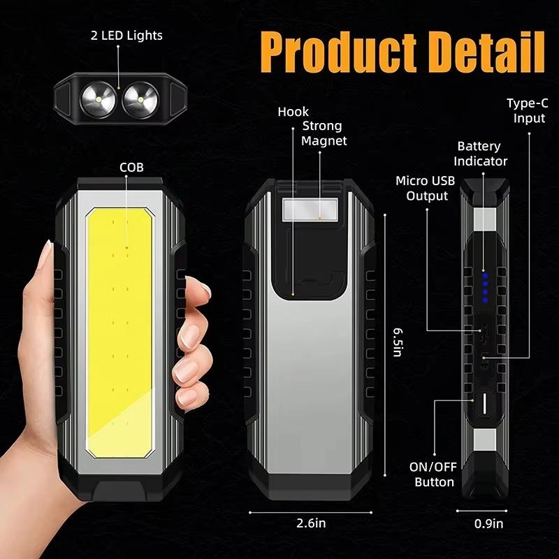 Rechargeable Work Light Portable COB Flashlight 4000mAh Magnetic Hook 7 Modes Power Bank Outdoor Emergency Light Camping Lamp