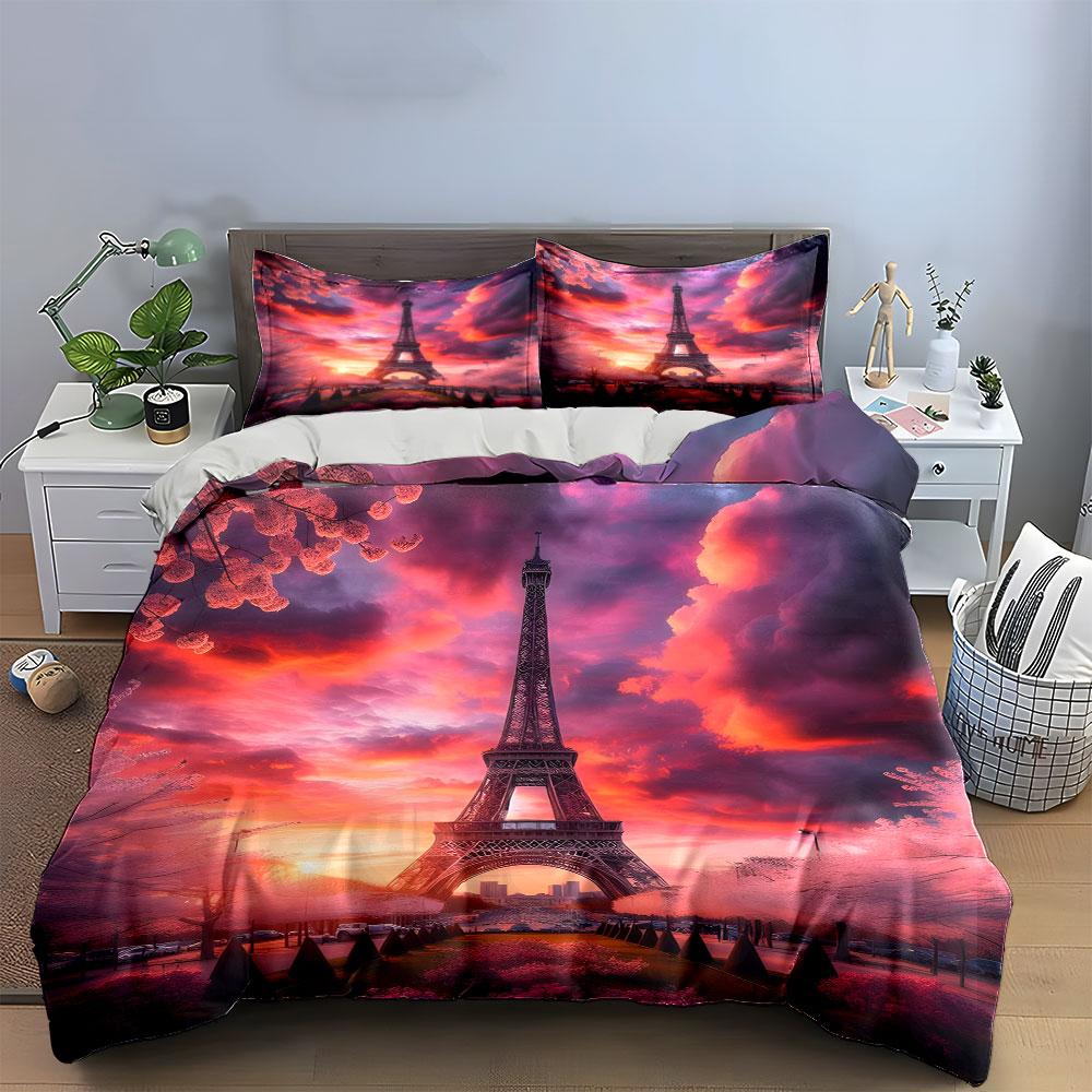 Eiffel Tower Sunset Travel Set  Kid'S And Adults' Bedroom Decor, Exquisite Three-Piece Bedding Set Gift