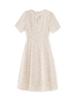 French Sequin Embroidered Lace Dress, Round Neck, Elegant Waist-Gathering, Summer Style for Women.