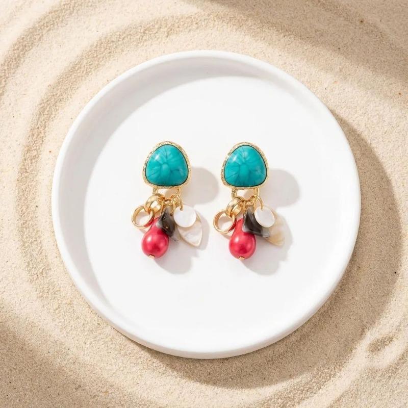 Vintage Ethnic Style Irregular Geometric Resin Beaded Drop Earrings For Women