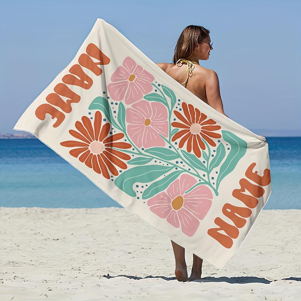 Personalized flowers Beach Towel Custom Name/Logo Oversized Microfiber Towel Summer Party Gift for Beach Swimming Bath Sports