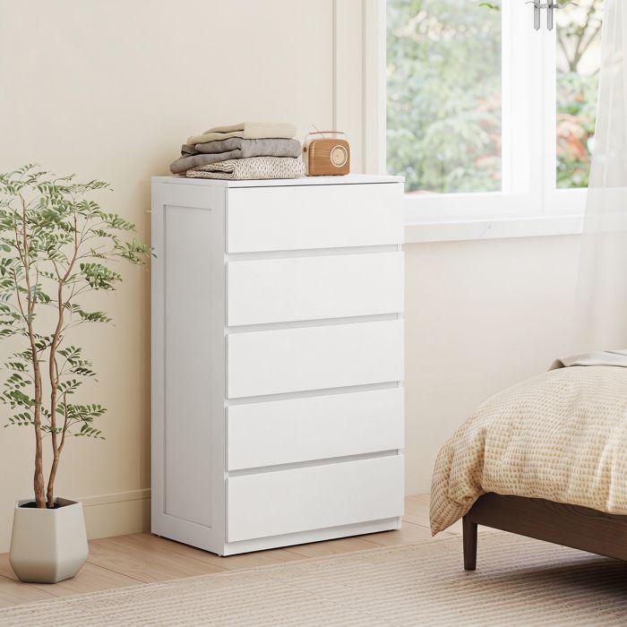 Commode - HOMCOM - 5 tiroirs meuble de rangement épuré style moderne chambre salon mobilier - bois - 60x39x100cm - blanc