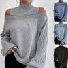 Damen schulterfreier Strickpullover: Herbst/Winter 2026 - Lockerer Halbhoher Kragen mit Laternenärmeln