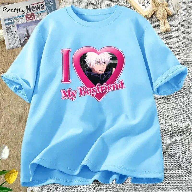 Jag älskar min pojkvän Jujutsu Kaisen T-shirt Dam Bomull Kortärmad T-shirt Anime T-shirts 90-talsmode Unisex Damkläder Streetwear