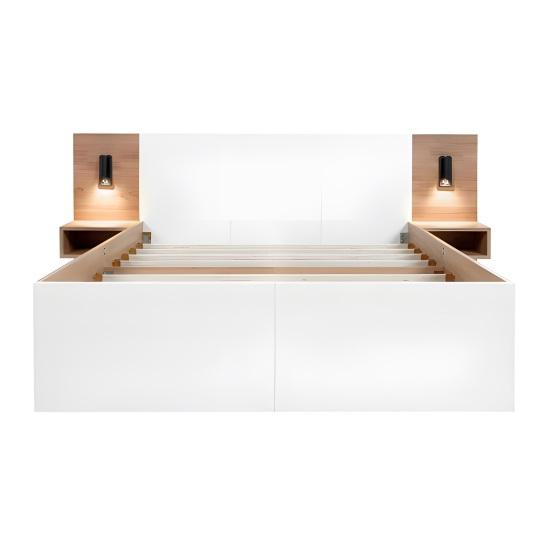 Double Bed 160x200cm with 2 Drawers Bedside Cabinets Reading Light Headboard Storage USB Charging Function Strong Wood Slat Support Bedroom Furniture