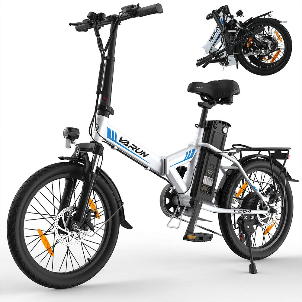 Electric Bike Foldable VARUN C20 20" 250W Motor City Ebike 48V 7.8AH Top Speed 25Km/h 7 Speed LCD Display Load 150Kg White