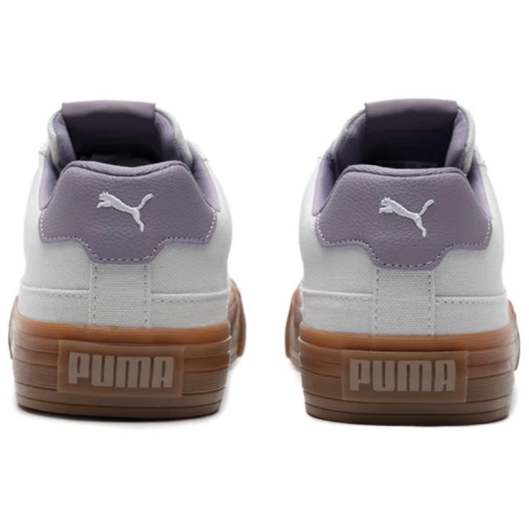 Puma Court Classic Series Vulc Fabric Synthetic Leather Retro Fashion Casual Lightweight Low-Top Sneakers Women Sneakers White Purple 395020-10