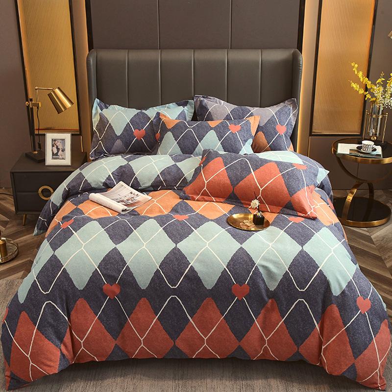 Set din patru piese din bumbac îngroșat și abradat, husă de pilota cu imprimeu, din bumbac pur, de lux, ușoară, cu abraziune, set de cearșaf de pat 4 piese