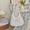 Floral Pleated Shoulder Strap Lace Bow Literary Rose Handbag Commuter Underarm Bag Messenger Bag