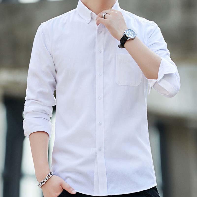 Hengyuanxiang Men's Wrinkle-Free Oxford Long Sleeve Shirt