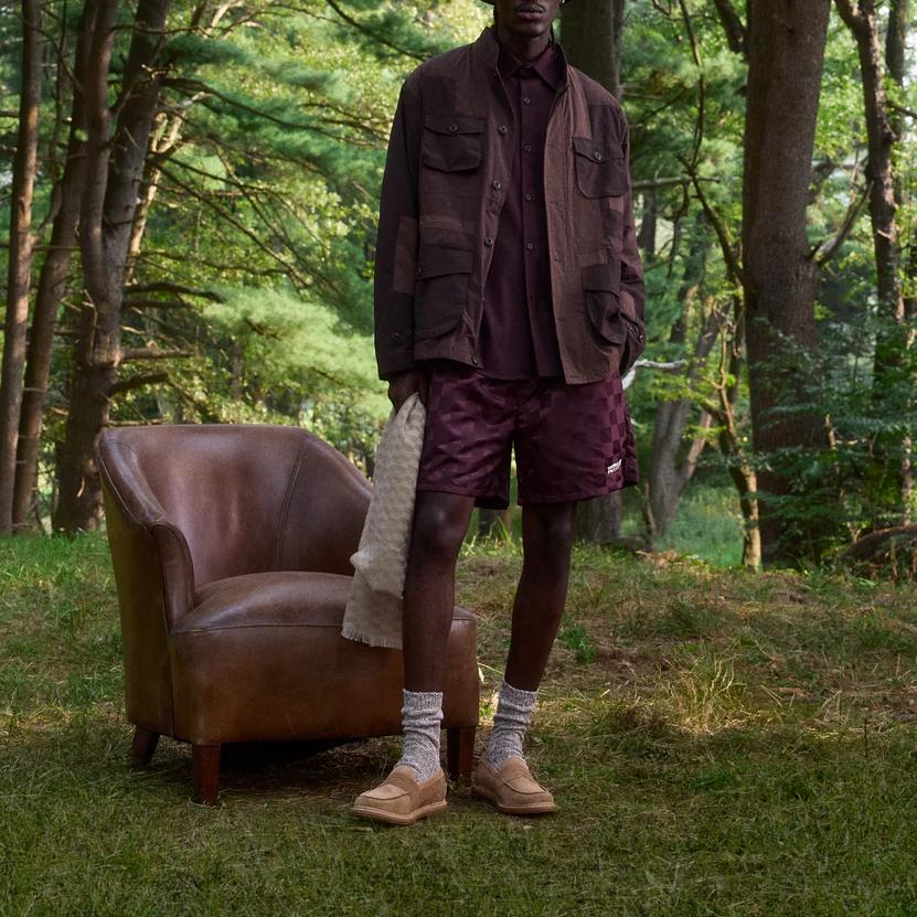 Kith FW24 Collins Fall 2024 Series Logo Plaid Satin Lace-Up Comfortable Five-Point Casual Shorts Men shorts Dark-Red KHM060696-698