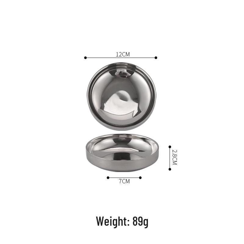 Korean-Style Double Layer Gold Kimchi Dish - Stainless Steel Small Bowl for BBQ, Dipping Sauce, Seasoning.