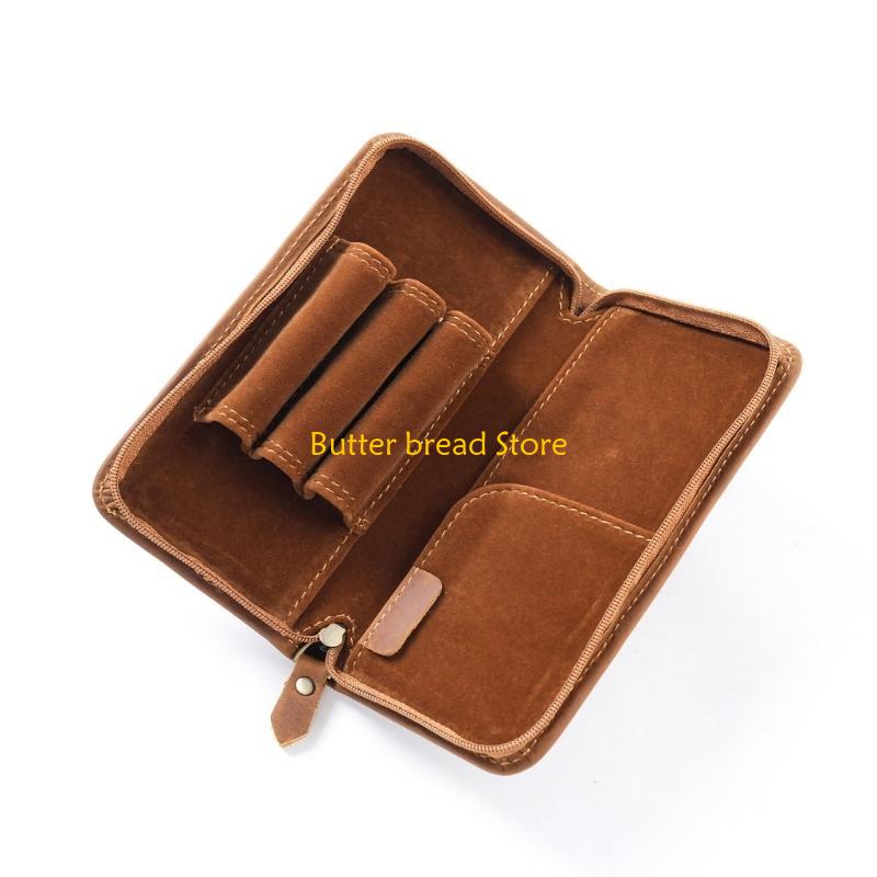 W89C Leather Fountain Pen Case Large Capacity Stationery Bag Pencil 3 Divided Slots Pen Bag Pen Holder for Students коричневый