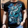 Blue dragon pattern men's casual short sleeved shirt
