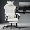 Gaming Chair Fabric Office Chair, Massage Gaming Chair with Headrest, Ergonomic Racing Gaming Seat with Footrest (white)