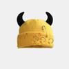New Unisex Knitted Beanie With Devil Horns Halloween Distressed Skull Cap Hip Hop Winter Warm Yarn Hat For Men Women