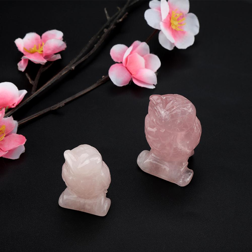 Rose Quartz Carved Owl Shaped Decor Pink Crystal Healing Stone Gemstone Decoration (1.5in)