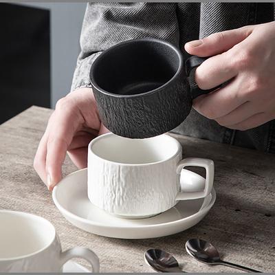 Europäische Schwarz Weiße Keramik Kaffeetasse Untertasse Matt Steinmaserung Frühstück Milchbecher Exquisite Nachmittag Kamelienblüte Teetasse