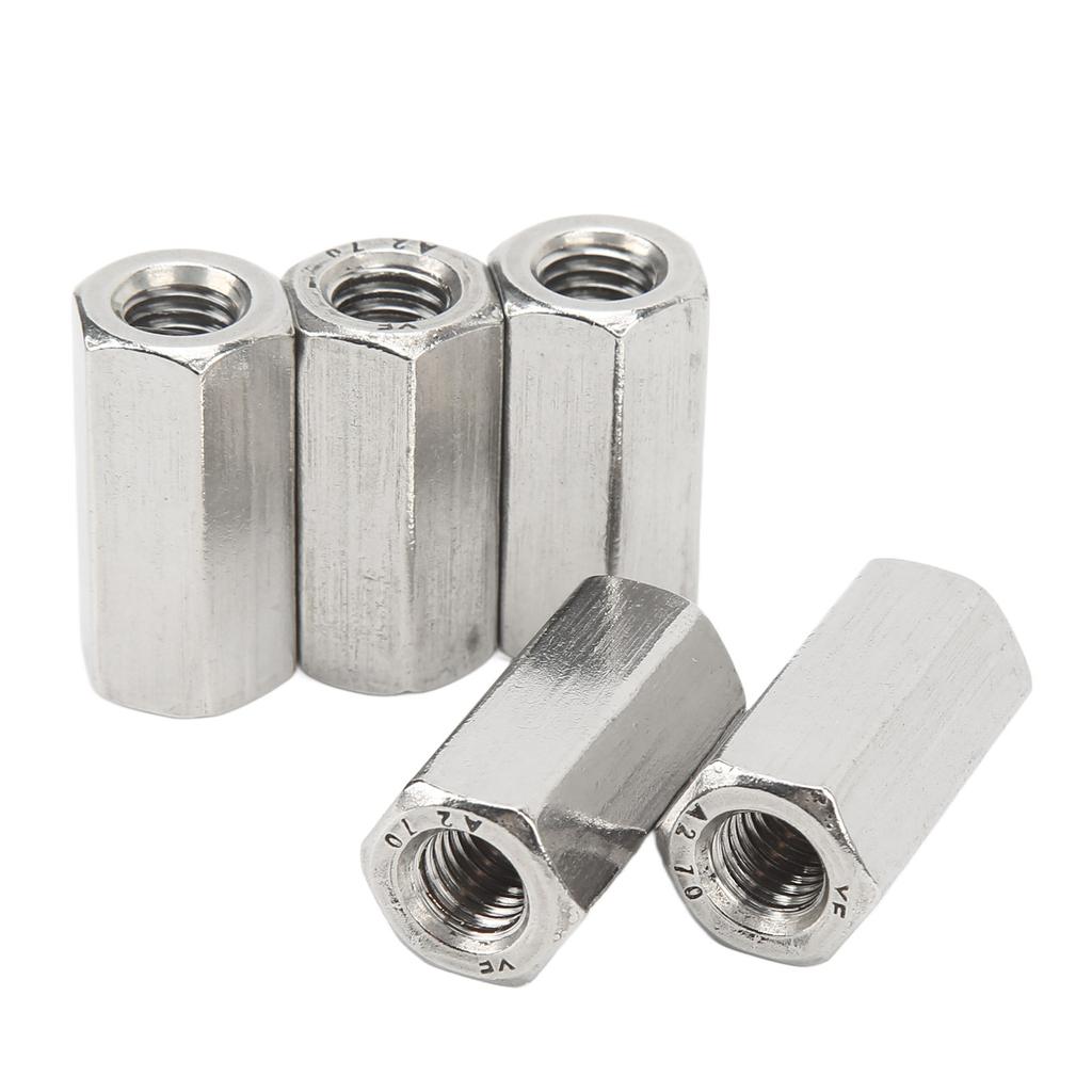 5PCS M10 Hex Coupling Nut Stainless Steel Rustproof Silver Connector Nut for Bolts Studs