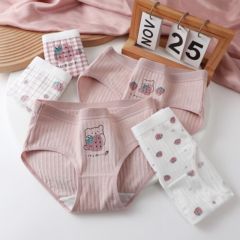 Neue Niedliche Erdbeer Damen Slips Teenager Baumwollunterwäsche Mädchen Slips