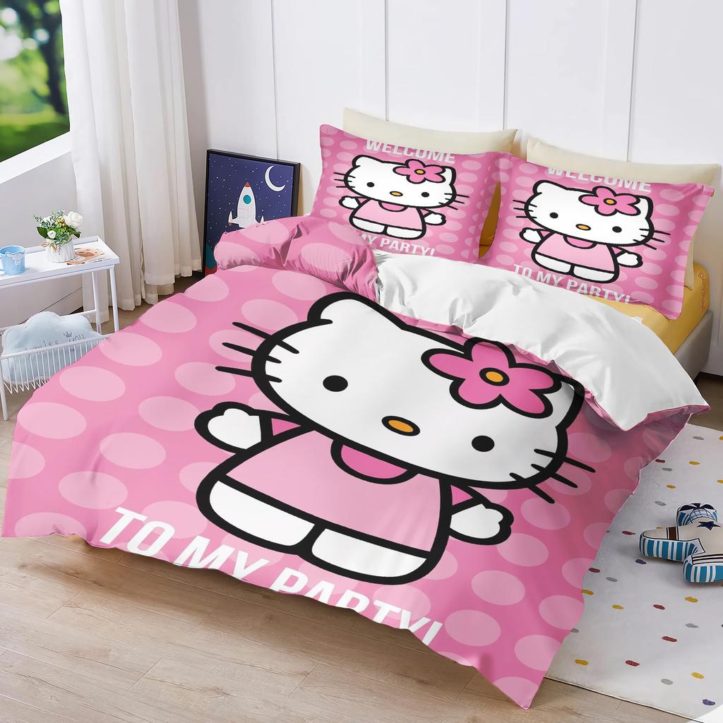 Hello Kitty Printed Bedroom Bedding Set Duvet Cover Christmas Gifts Comforte Cartoon With Pillowcase