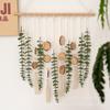Bohemian Wall Hanging Decor with Natural Wood Slices and Green Eucalyptus Leaves